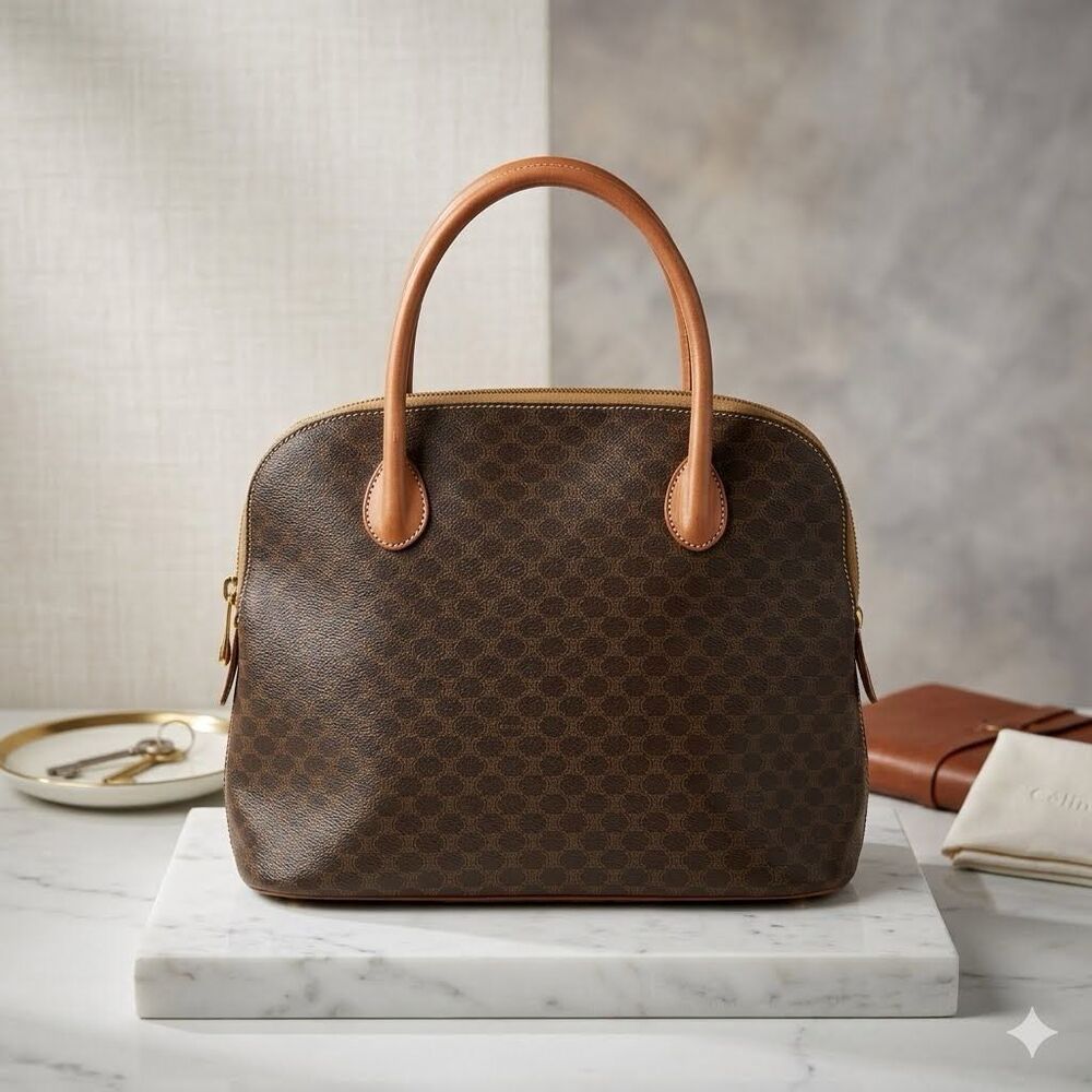 Vintage Céline Macadam Canvas Bolide Style Top Handle Bag Brown Monogram Luxury